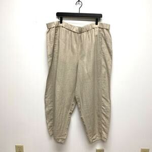 Eileen Fisher Beige Organic Linen Pull On Lantern Pants Elastic Waist 2X New